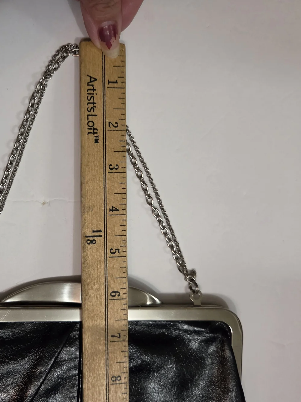 HOBO Black Leather Frame Clutch with Silver-Tone Chain
